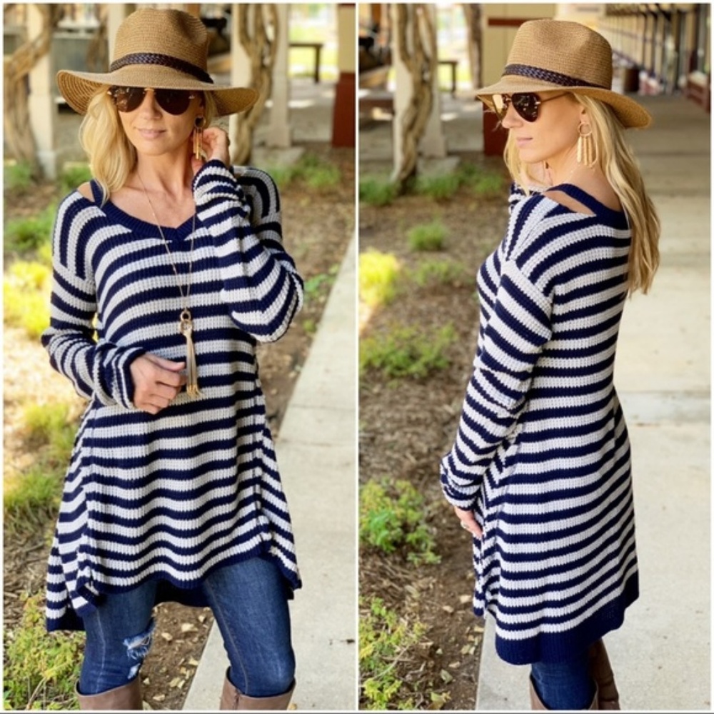 Navy Stripe Sweater Tunic - Picture 2 of 3